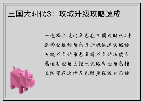 三国大时代3：攻城升级攻略速成
